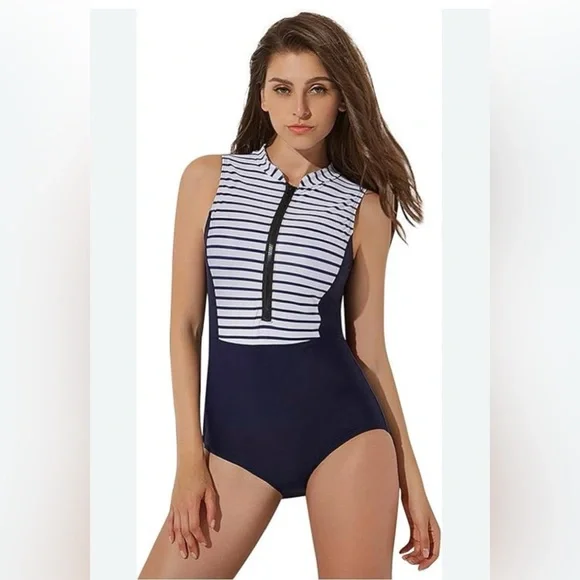 CUPSHE RASH GUARD SLEEVELESS ZIP BOYLEG SURF SNORKEL SWIMSUIT!! - Picture 3 of 15